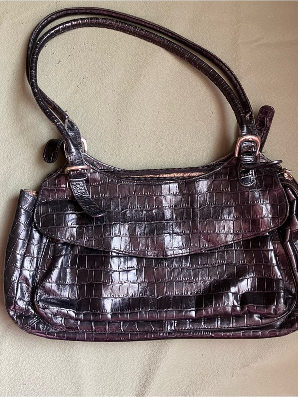 Maxx New York Black Croc Embossed Leather Shoulder Bag Paisley Lining Y2K